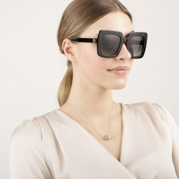 NEW GUCCI GG0328S 001 Black Gray Gradient Rectangle Oversized Women Sunglasses - Picture 10 of 10